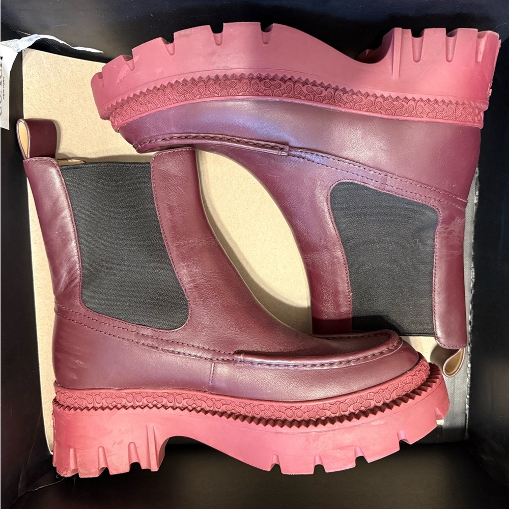 Coach Burgundy and Black Ankle Boots with Chunky Platform